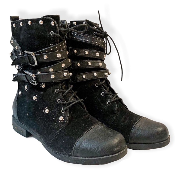 Black Studded Combat Boots - Picture 2 of 9